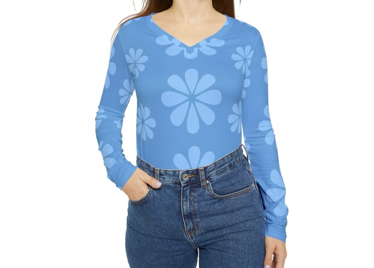 Blue Floral V-Neck Shirt