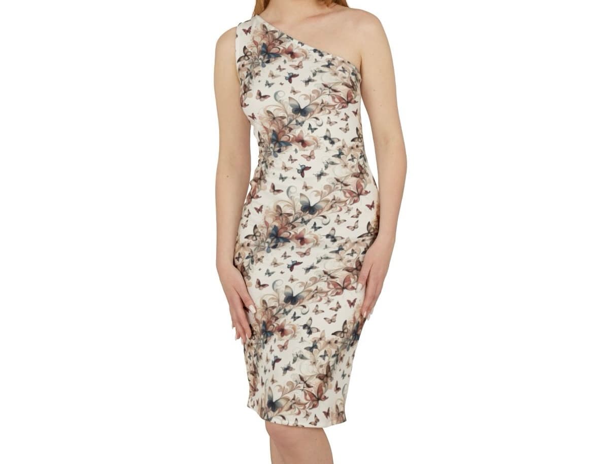 Butterfly Patterned Shoulder Dress