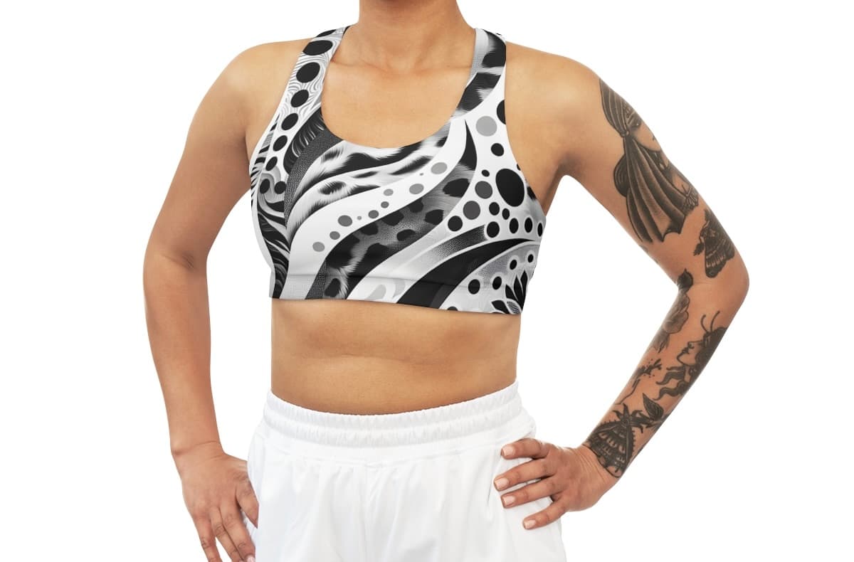 B & W Animal Print Seamless Sports Bra