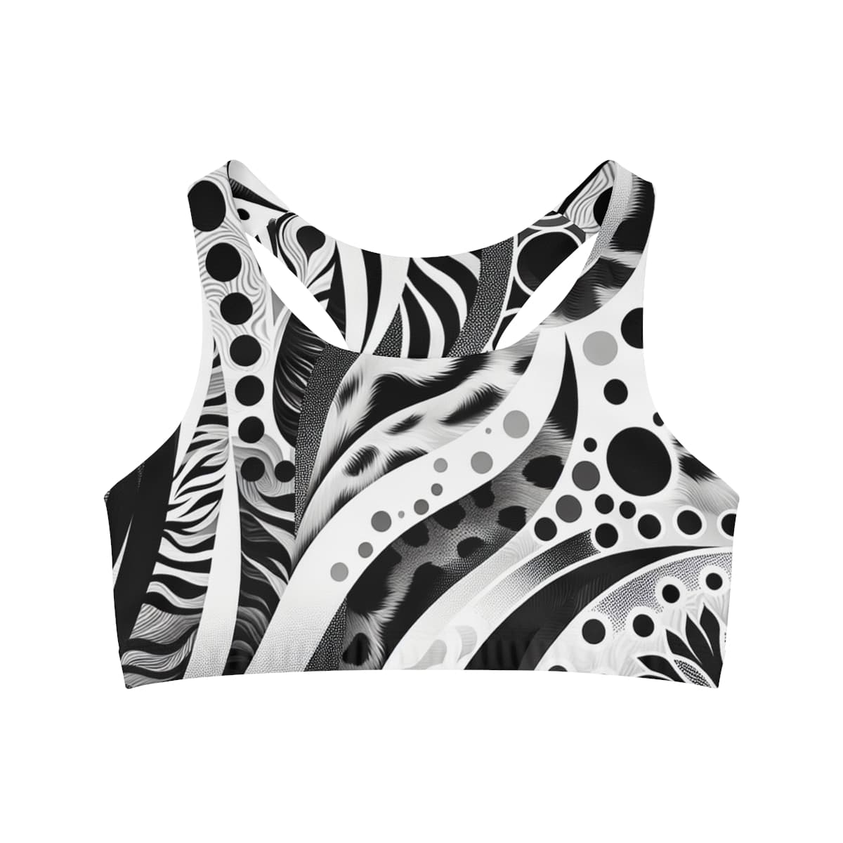 B & W Animal Print Seamless Sports Bra